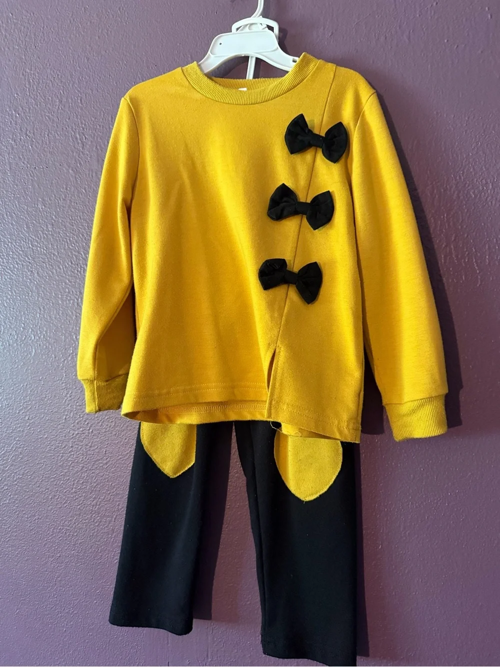Girls Yellow Top with Black Bow Accents